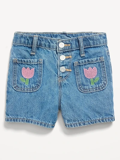 High-Waisted Embroidered Mariner Jean Shorts for Toddler Girls