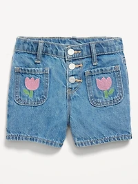 High-Waisted Embroidered Mariner Jean Shorts for Toddler Girls