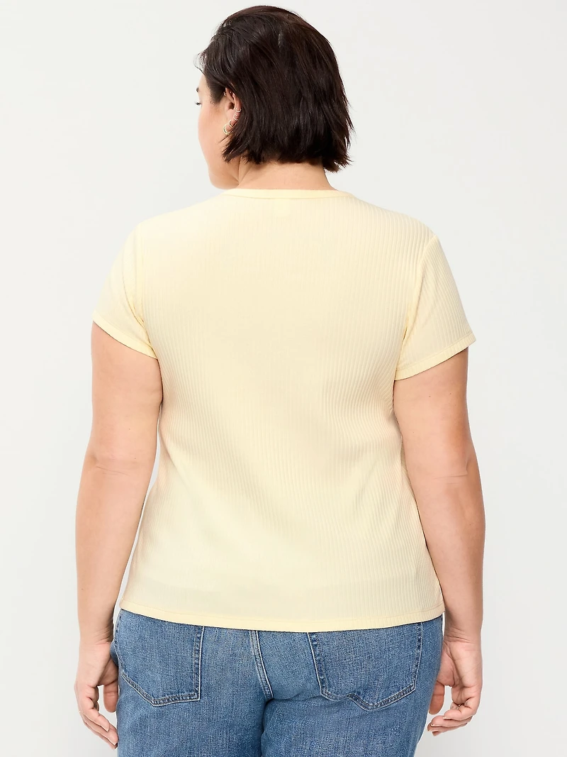 Short-Sleeve Ribbed Button-Down Top