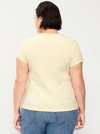 Short-Sleeve Ribbed Button-Down Top