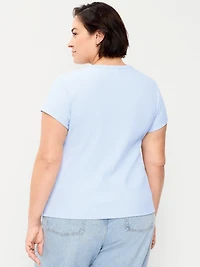 Short-Sleeve Ribbed Button-Down Top