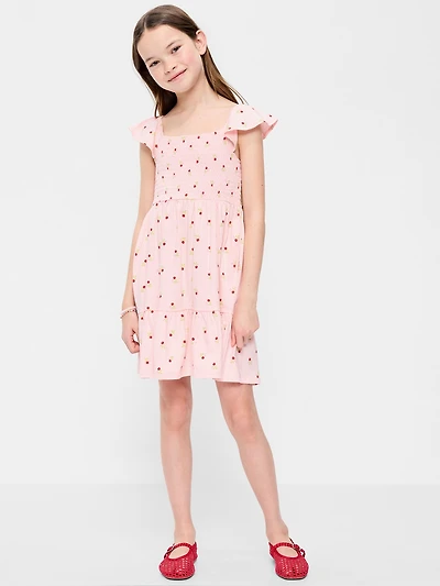 Printed Fit and Flare Smocked Dress for Girls