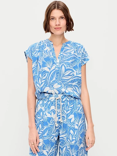 Short-Sleeve Crinkle Gauze Popover Top