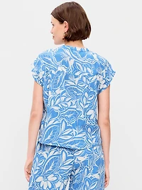 Short-Sleeve Crinkle Gauze Popover Top