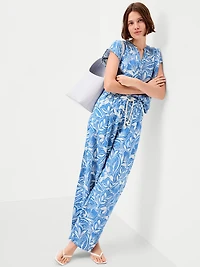 Short-Sleeve Crinkle Gauze Popover Top