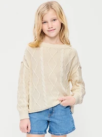 Oversized Long-Sleeve Cable-Knit Sweater for Girls