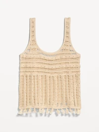 Open-Weave Seaside Cotton Fringe Tank Top