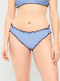 Mid-Rise Ruffle Trim Swim Bottoms
