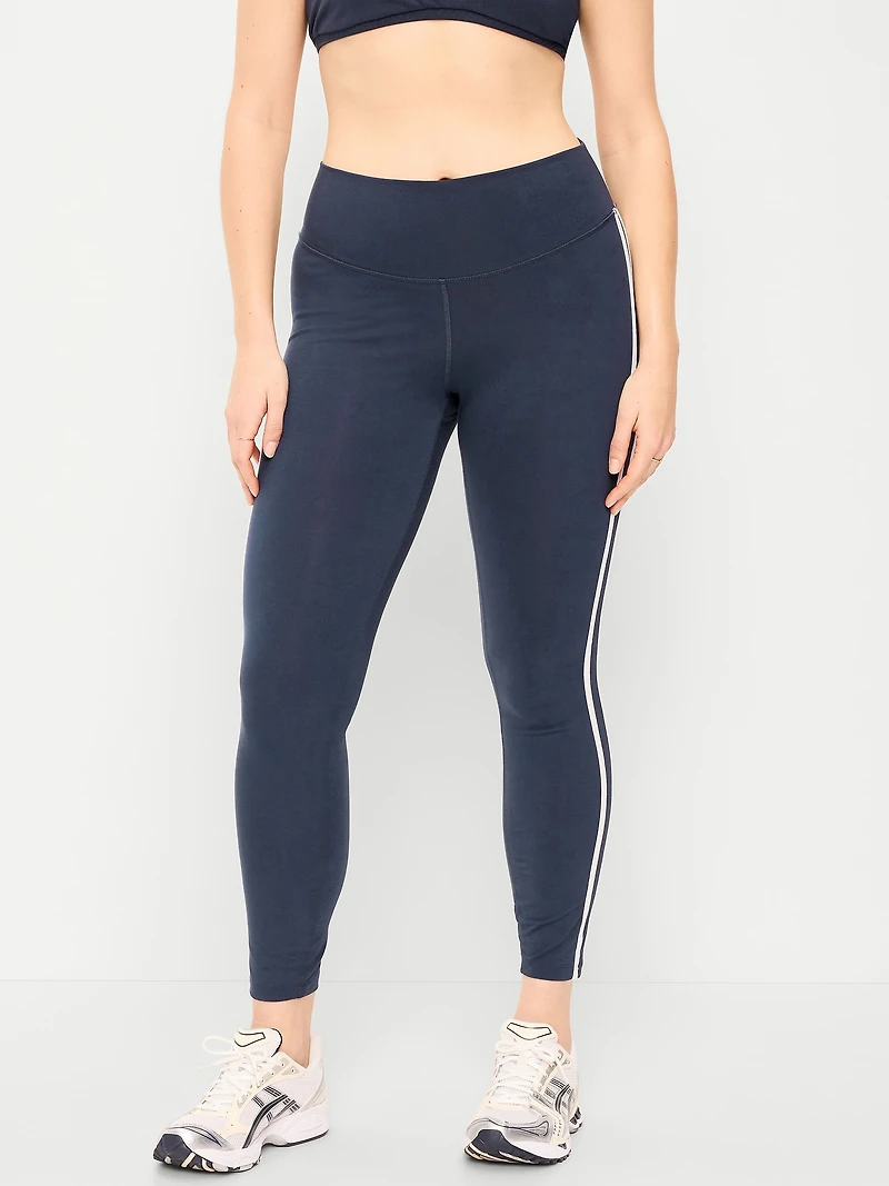High-Waisted PowerChill Side-Striped 7/8 Cotton Leggings