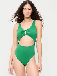 Textured One-Piece Cut-Out Swimsuit