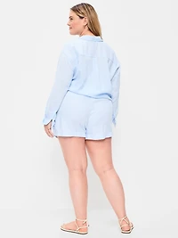 High-Waisted Beach Linen Pull-On Shorts