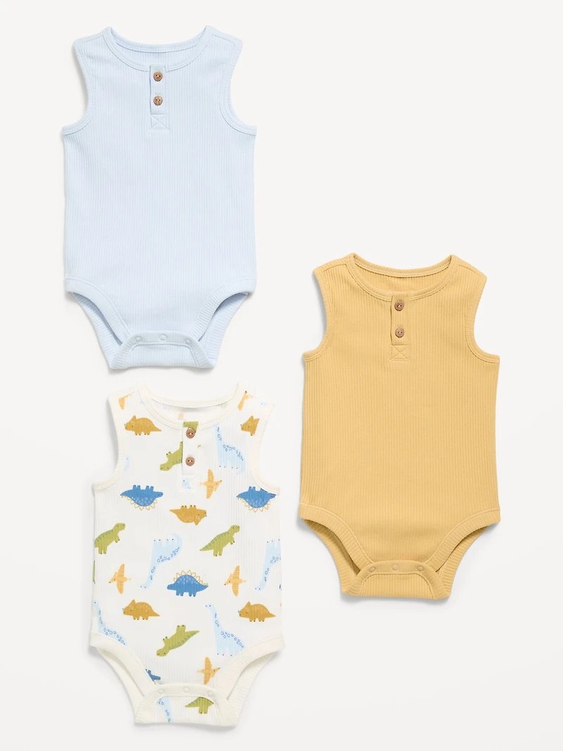 Sleeveless Ribbed Henley Bodysuit 3-Pack for Baby