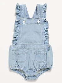 Ruffle-Trim Jean One-Piece Romper for Baby