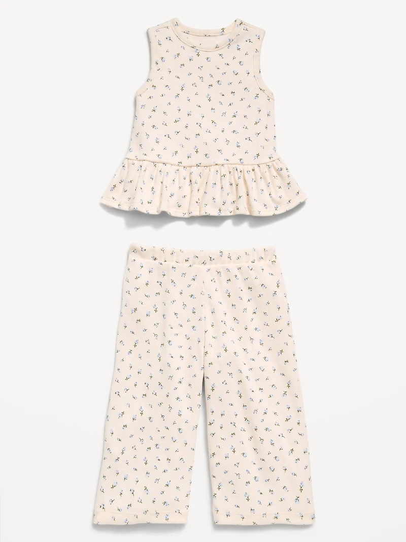 Sleeveless Ribbed Peplum Top and Pants Set for Baby