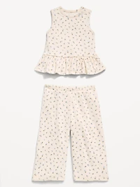 Sleeveless Ribbed Peplum Top and Pants Set for Baby