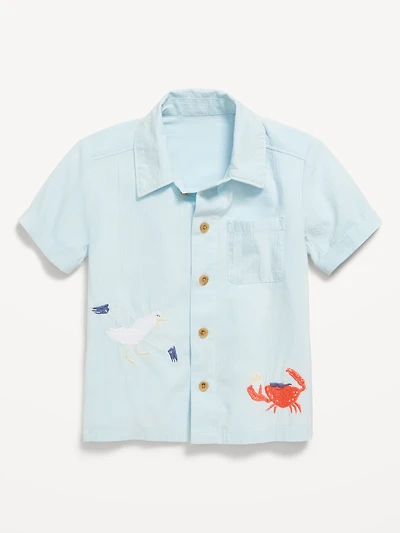 Short-Sleeve Embroidered Shirt for Toddler Boys