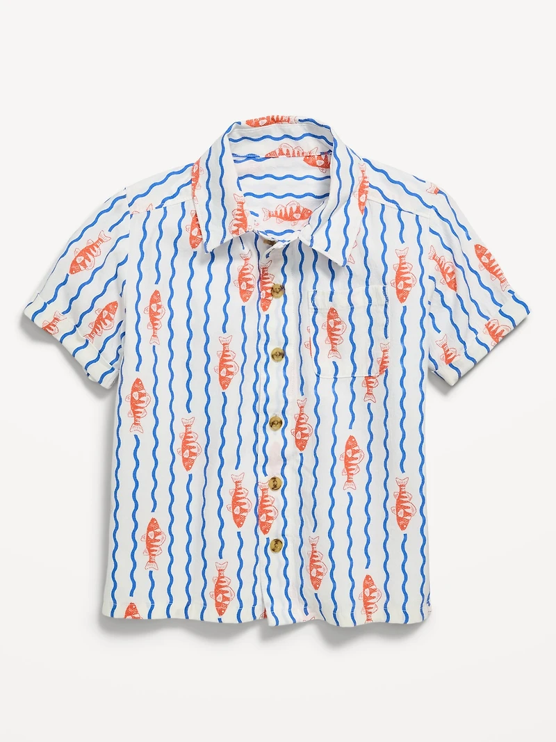Printed Crinkle Pocket Shirt for Toddler Boys