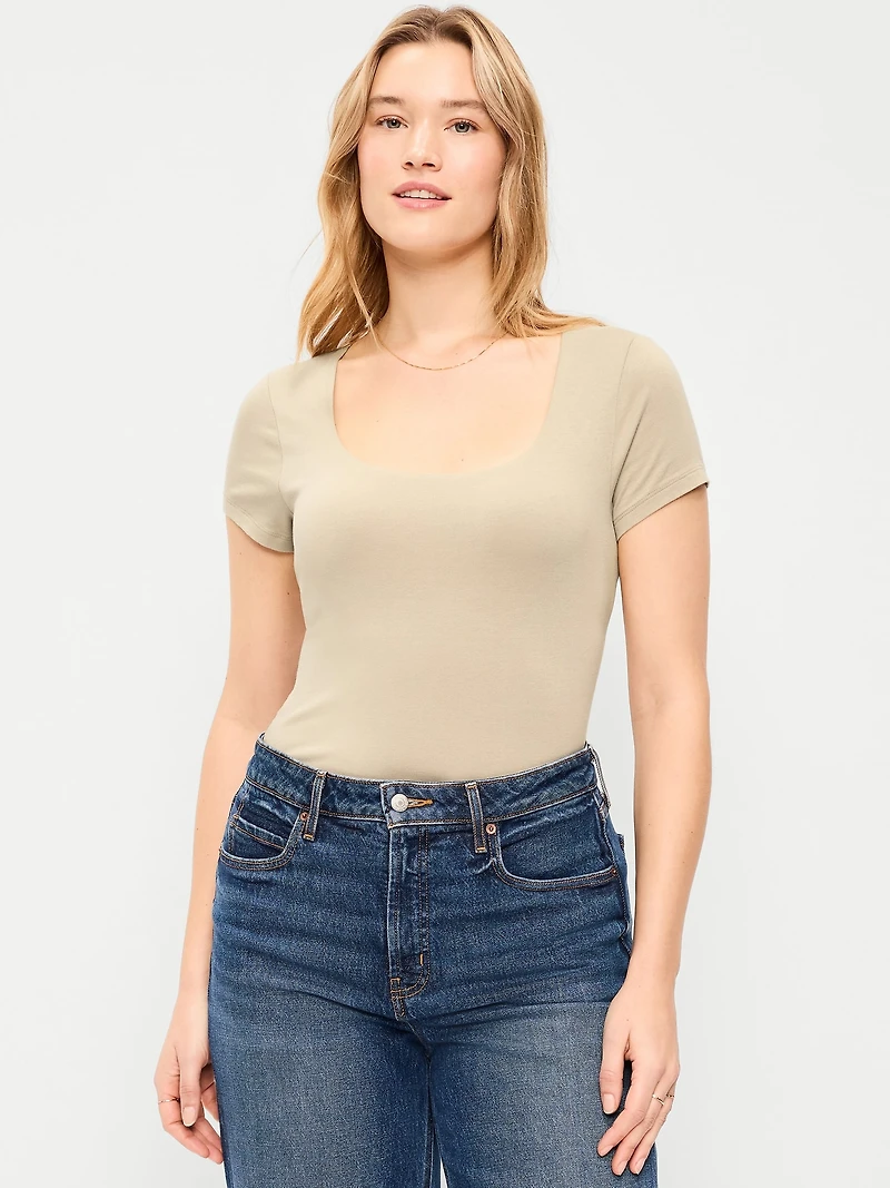 Hug Double-Layer Scoop-Neck Top