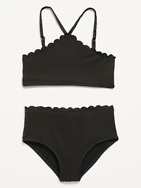 Textured Scallop-Trim Halter Swim Set for Girls