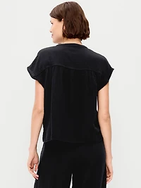 Short-Sleeve Crinkle Gauze Popover Top