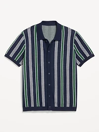 Short-Sleeve Striped Sweater Shirt