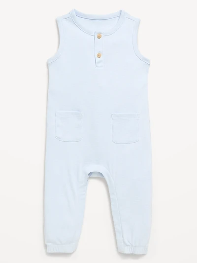 Printed Sleeveless Henley One-Piece Romper for Baby