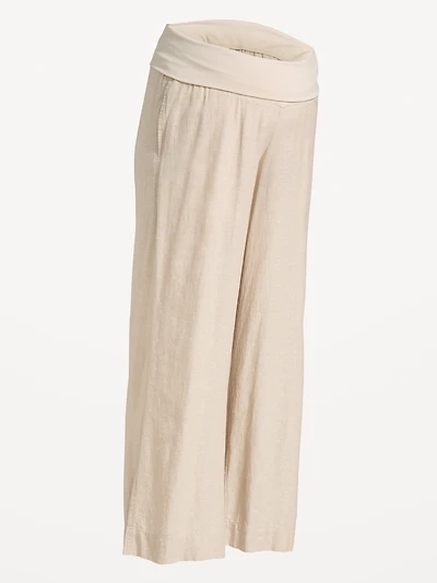 Maternity Rollover Waist Linen-Blend Wide-Leg Pants