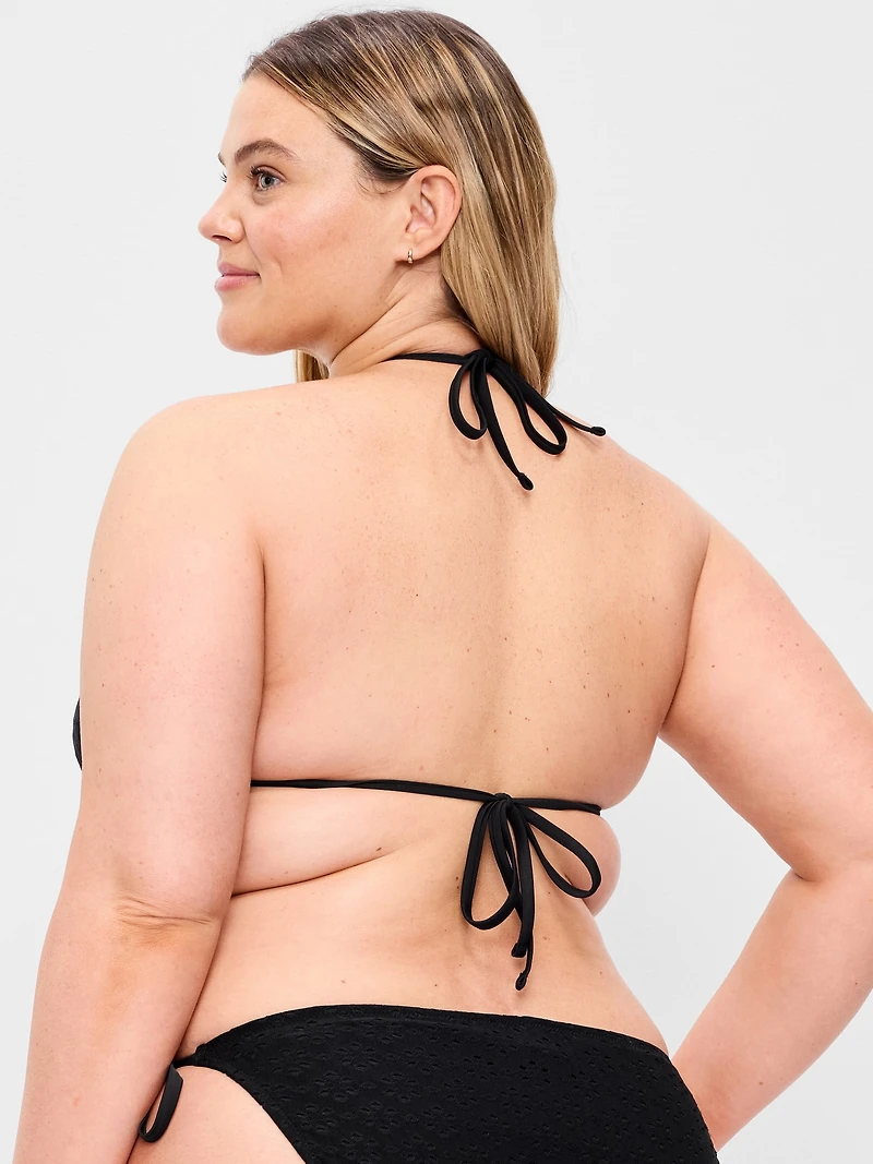 Eyelet Triangle String Bikini Swim Top