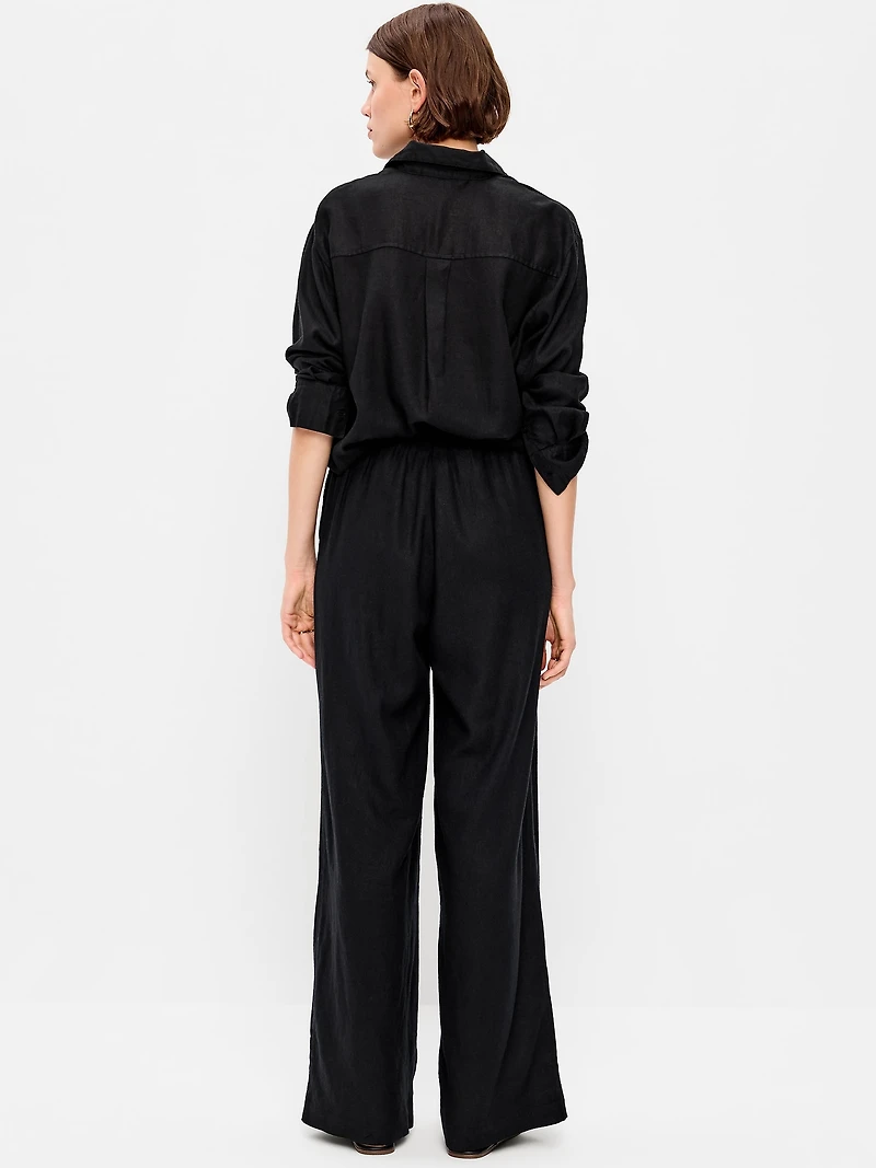 High-Waisted Linen-Blend Super Wide-Leg Pants