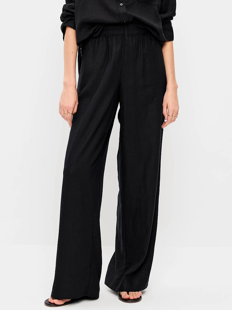 High-Waisted Linen-Blend Super Wide-Leg Pants