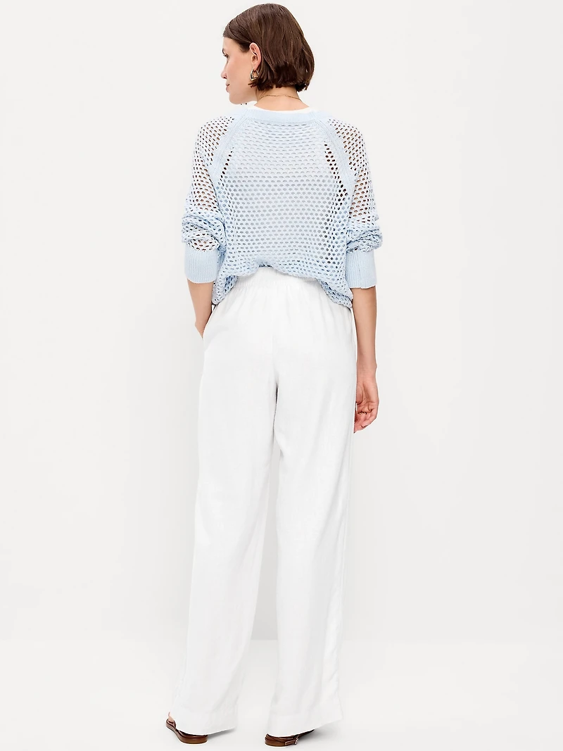 High-Waisted Linen-Blend Wide-Leg Pants