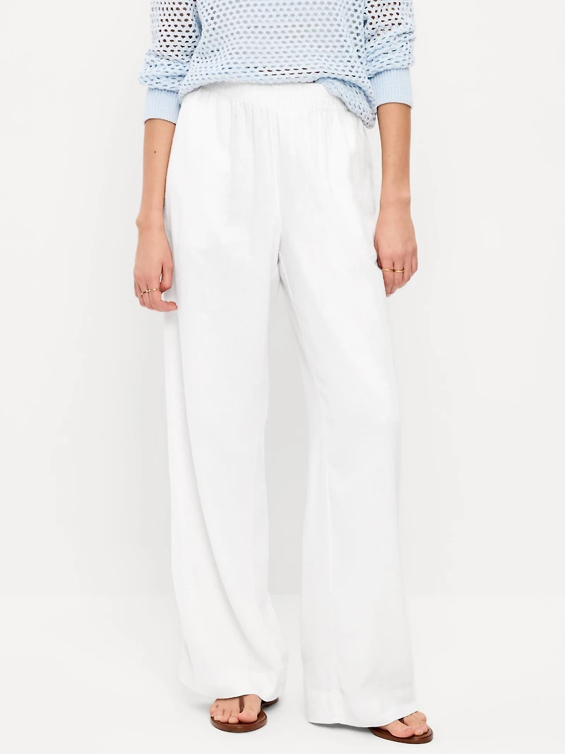 High-Waisted Linen-Blend Wide-Leg Pants