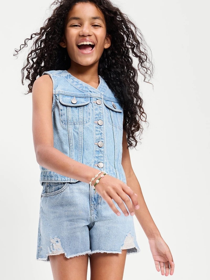High-Waisted Ripped Frayed-Hem Jean Shorts for Girls