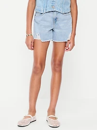 High-Waisted Ripped Frayed-Hem Jean Shorts for Girls