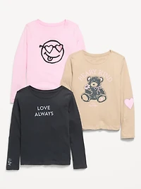 Long-Sleeve Graphic T-Shirt 3-Pack for Girls