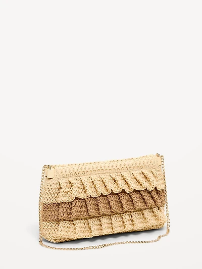 Ruffled Raffia Shoulder Bag
