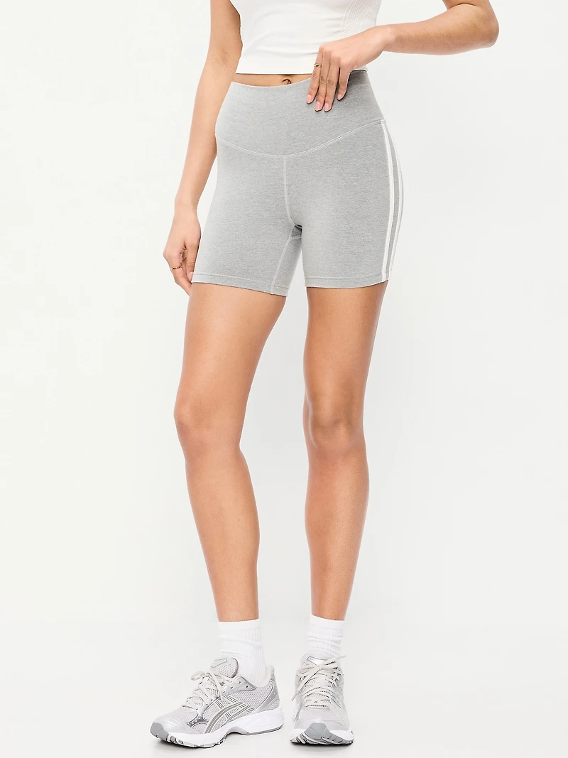 High-Waisted PowerChill Side-Stripe Biker Shorts - 5-inch inseam