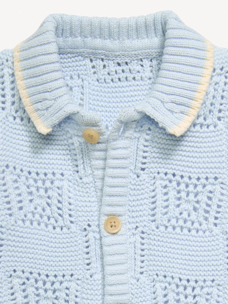 Short-Sleeve Sweater-Knit One-Piece Romper for Baby