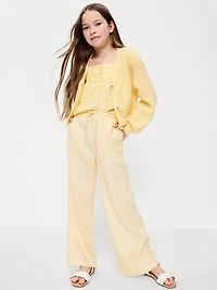 Striped Linen-Blend Wide-Leg Pants for Girls