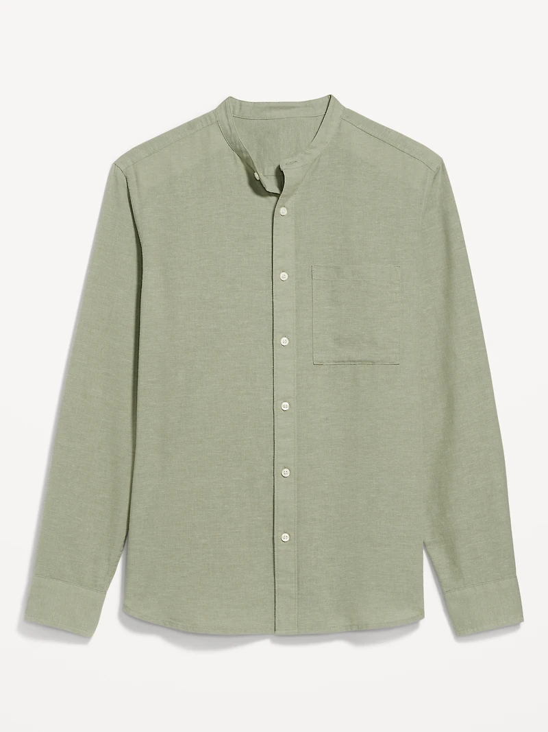 Classic Fit Banded Collar Linen-Blend Shirt