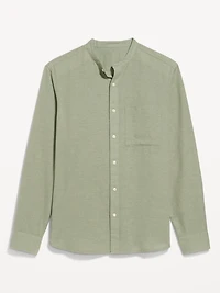 Classic Fit Banded Collar Linen-Blend Shirt