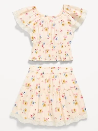 Printed Short-Sleeve Top and Skirt Set for Toddler Girls