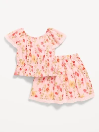 Printed Short-Sleeve Top and Skirt Set for Toddler Girls