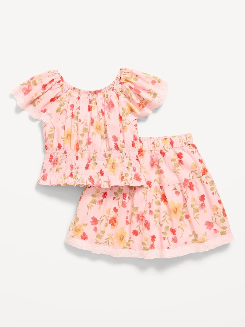 Printed Short-Sleeve Top and Skirt Set for Toddler Girls