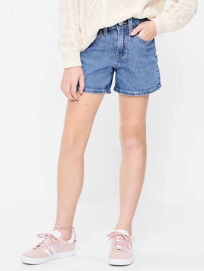 High-Waisted Hearts Jean Midi Shorts for Girls