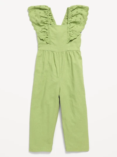 Linen-Blend Ruffled Jumpsuit for Toddler Girls