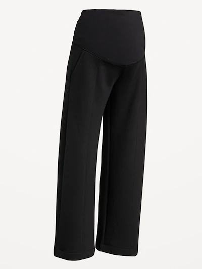 Maternity Bounce Fleece Rollover-Waist Wide-Leg Pants