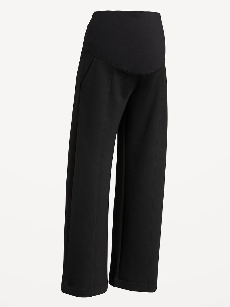 Maternity Bounce Fleece Rollover-Waist Wide-Leg Pants