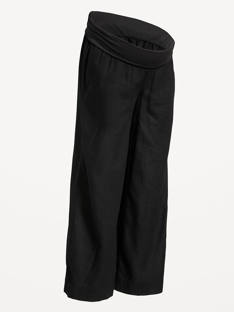 Maternity Rollover Waist Linen-Blend Super Wide-Leg Pants