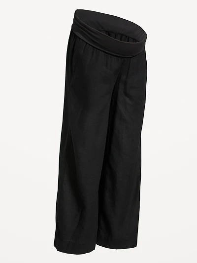Maternity Rollover Waist Linen-Blend Super Wide-Leg Pants